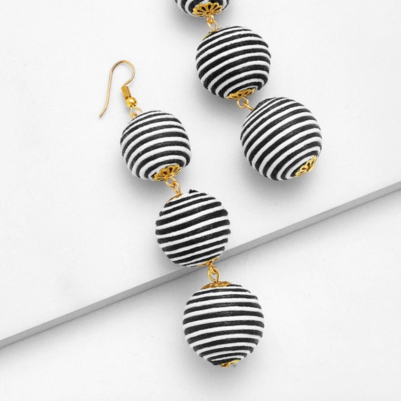 Anthropologie Jewelry - KITTY Stripe Pom Pom Dangle Earring